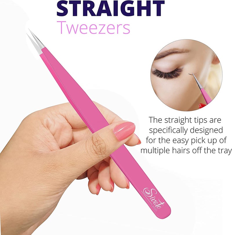 SIVOTE Lash Tweezers for Eyelash Extensions â€“ Professional Stainless Steel Straight & Curved Tips â€“ Precision Lash Extension Tweezers Set for Volume & Classic Lashes (c, Pink) - Image 3